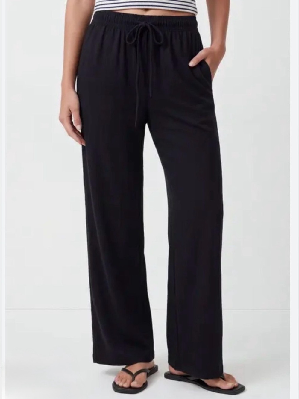 Jones NY L Black Signature Knit Straight Leg Drawstring Pull On Pocket Pants